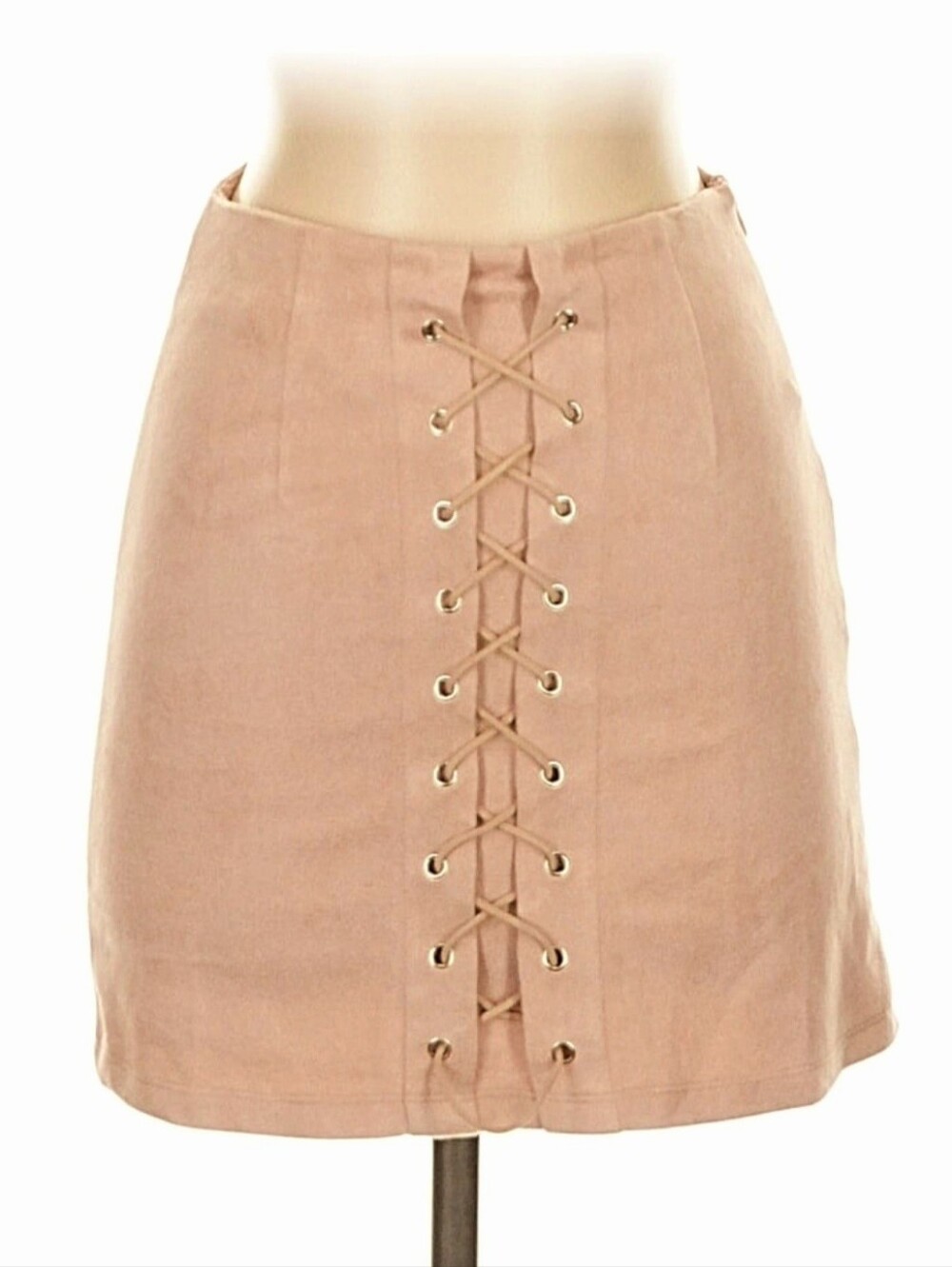 SEEK Lace-Up Front Faux Suede Mini Skirt - Blush